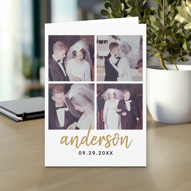 4 Foto Wedding Collage Handgeschriebener Name Karte (Custom Greeting Card with Photo)