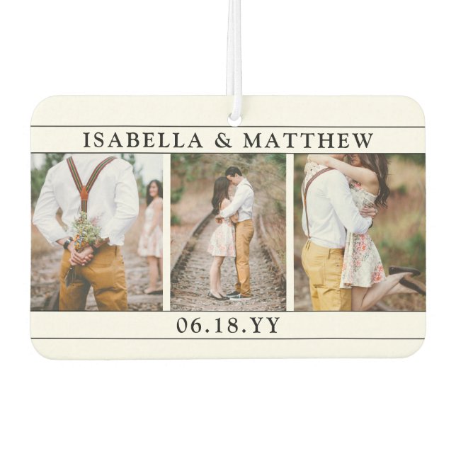 4 Foto Wedding Collage Modernes Schwarz & Weiß Her Autolufterfrischer (Vorderseite)