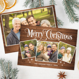 4 FOTO Weihnachten Rustic Brown Wood Gruß Boho