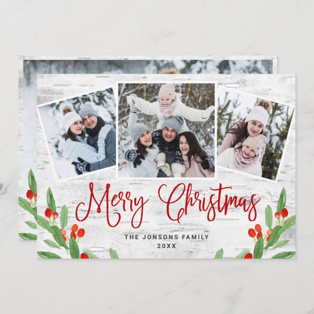 4 FOTO Weihnachten Rustikale Birch Bark Gruß (Vorne/Hinten)