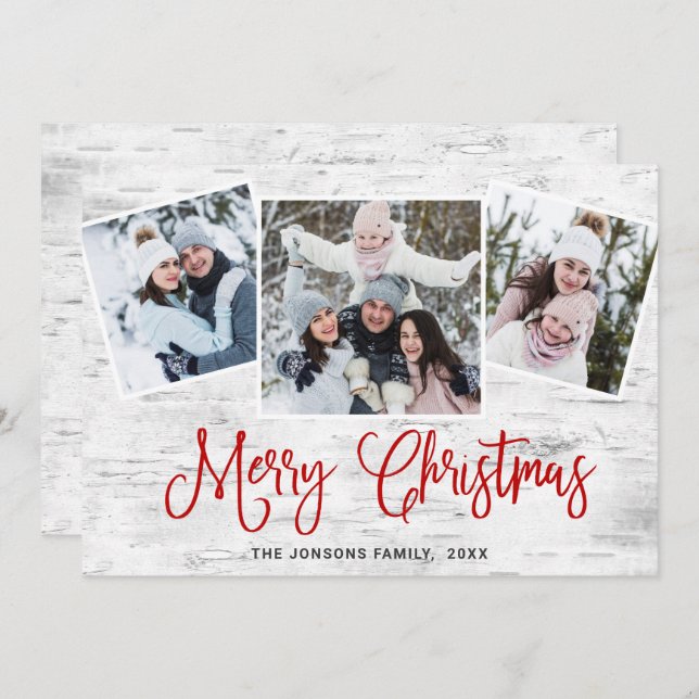 4 FOTO Weihnachten Rustikale Birch Bark Gruß (Vorne/Hinten)