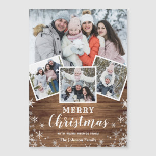 4 FOTO Weihnachten Rustikale Holz Magnetkarte