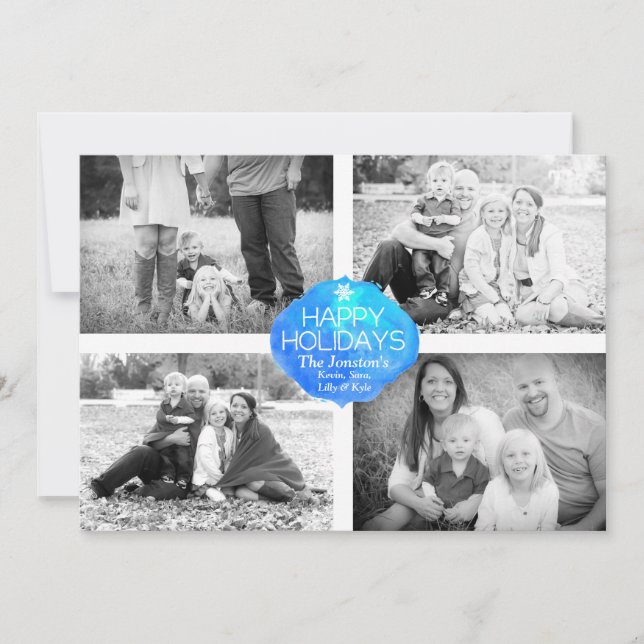 4 Foto Weihnachtskarte - Happy Holidays Feiertagskarte (Vorderseite)