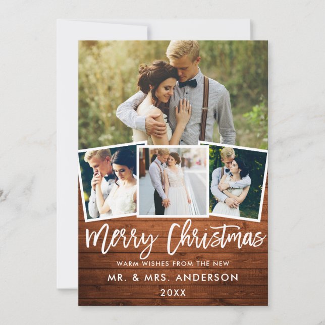 4 Foto Wood Brush Script Hochzeit Weihnachten (Vorderseite)