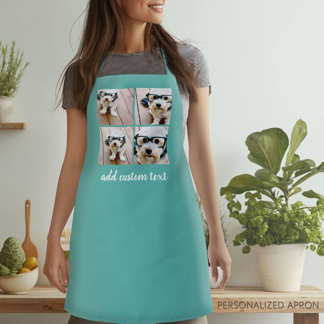 4 FotoCollage - aquamarin mit handgeschriebenem Sc Schürze (Personalized Apron)