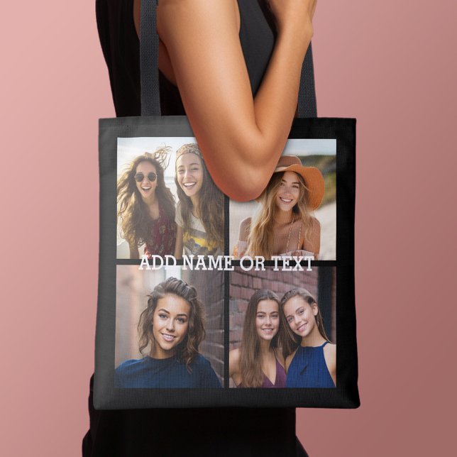4 FotoCollage - BILDEN SIE IHRE HINTERGRUNDFARBE. (Add 4 photos to this personalized tote bag)