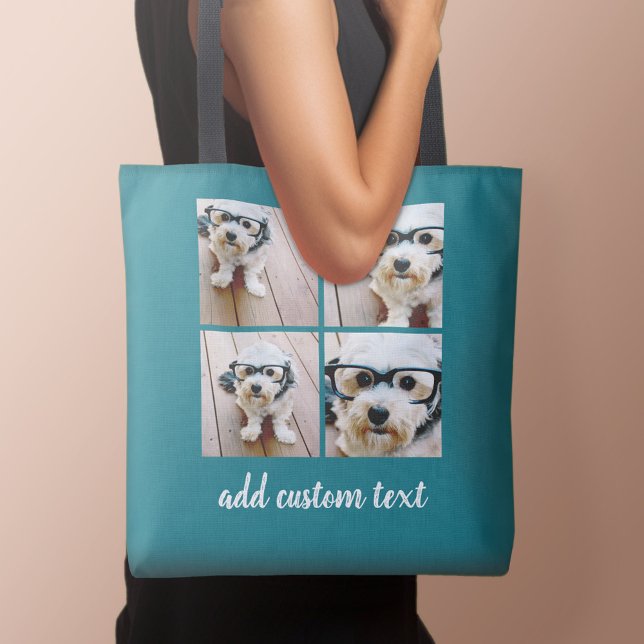 4 FotoCollage - BILDEN SIE IHRE HINTERGRUNDFARBE. (Personalized tote bag with photo and text)