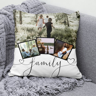 4 FotoCollage Family Typografie Personalisiert Kissen