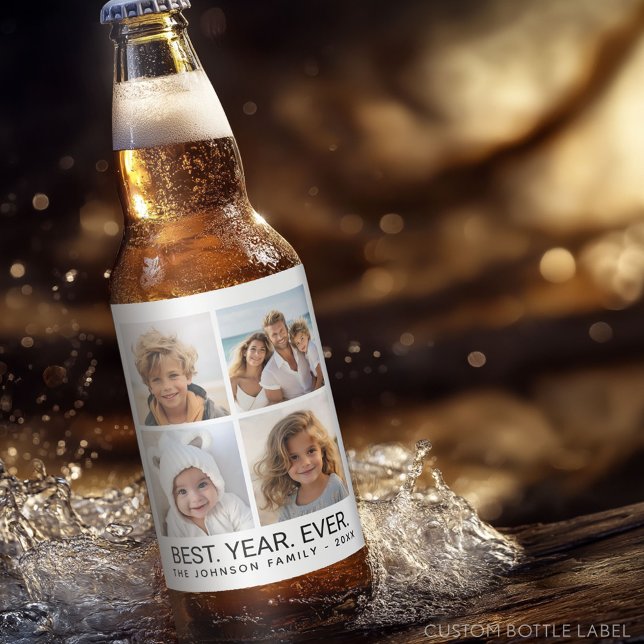 4 FotoCollage Minimalistisch - Bestes Jahr Bierflaschenetikett (Custom Beer Bottle Label - Photo Label)