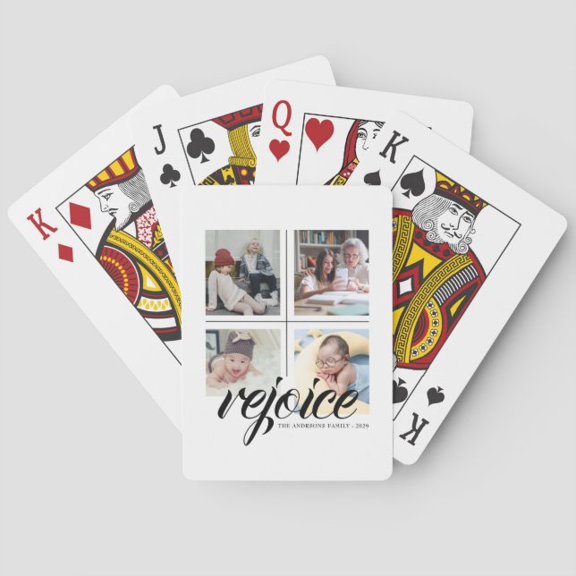 4 FotoCollage Minimalistisch - Freuen Sie sich Sch Spielkarten (Rückseite)