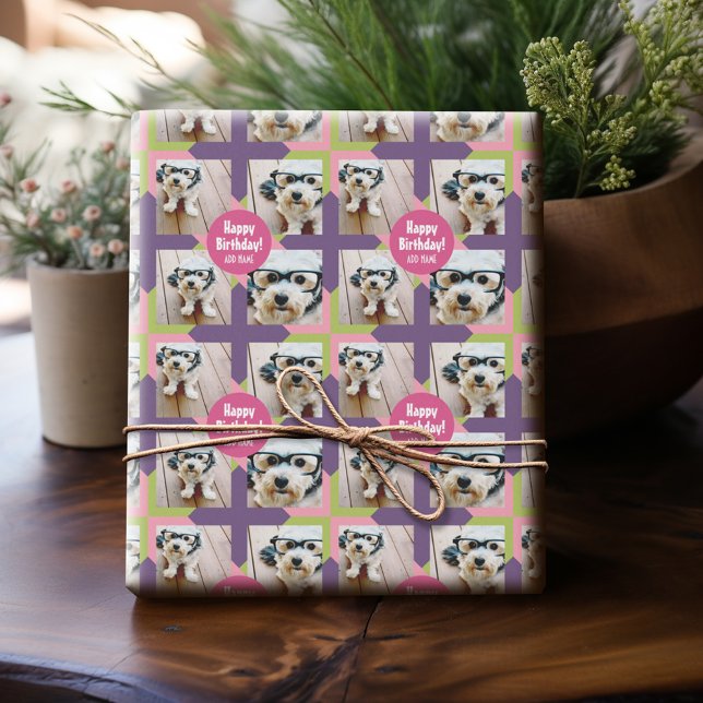 4 FotoCollage mit benutzerdefiniertem Happy Geburt Geschenkpapier (Personalized Birthday Photo Wrapping Paper)