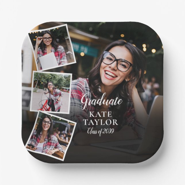 4 FotoCollage Moderne Graduierungsparty Pappteller (Vorderseite)