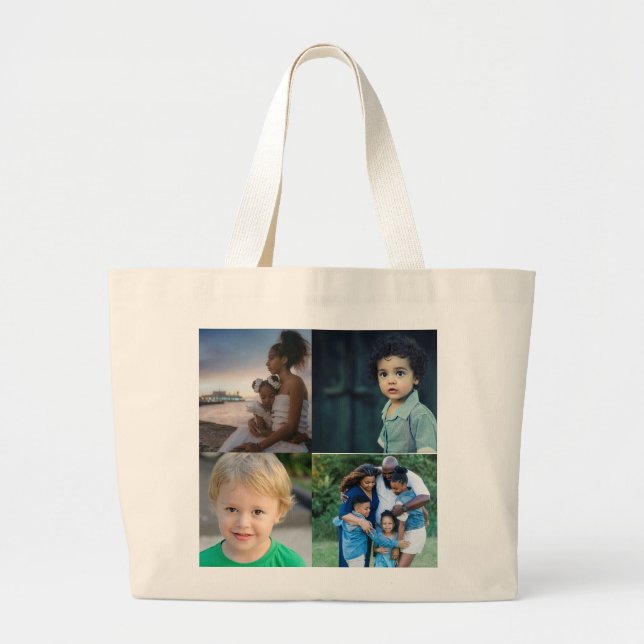 4 FotoCollage Personalisiert Jumbo Stoffbeutel (Vorne)