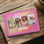 4 FotoCollage - Retro Streifen - ungepflegter Name Tri-fold Geldbeutel<br><div class="desc">Das Design ist perfekt für ein Familiengeschenk oder ein Freundesgeschenk. Es besteht aus 4 Fotos und einem Ort,  um einen Namen oder Text in einem groben Schriftart hinzuzufügen. Sie können die Hintergrundfarbe ändern und 4 Fotos hinzufügen.</div>