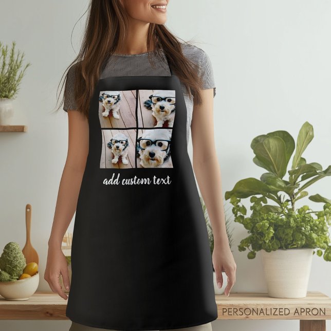 4 FotoCollage schwarz mit handgeschriebenem Schrif Schürze (Personalized Apron)