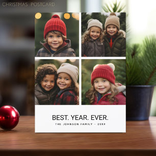 4 FotoCollage Schwarz-weiß - Bestes Jahr Feiertagspostkarte