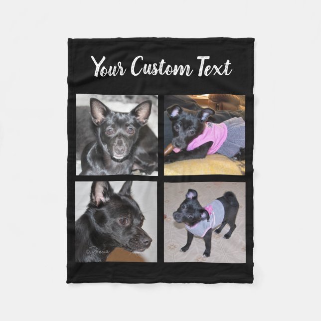 4 FotoCollage| Schwarze Fleece Hundedecke (Vorderseite)