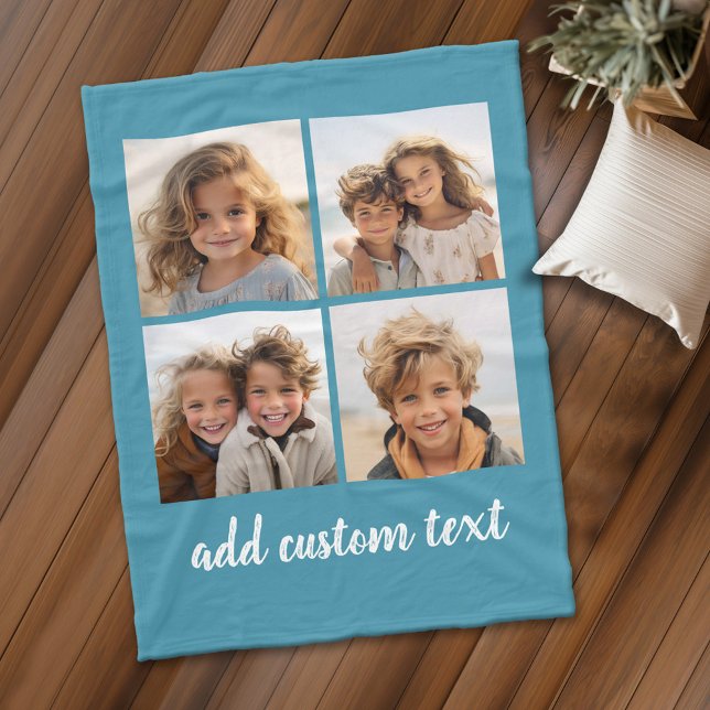 4 FotoCollage - Sie können die Hintergrundfarbe än Fleecedecke (Personalized fleece blanket with 4 photos and custom text)