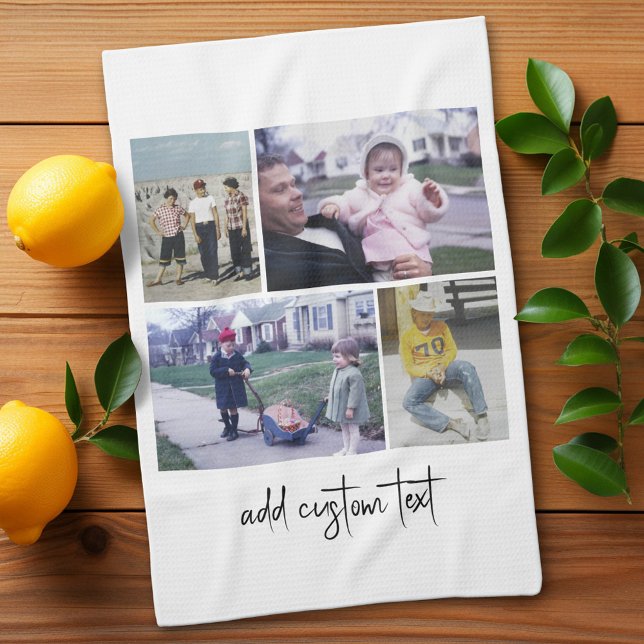 4 FotoCollage - Sie können die Hintergrundfarbe än Geschirrtuch (Custom Kitchen Towel with Photo Collage)