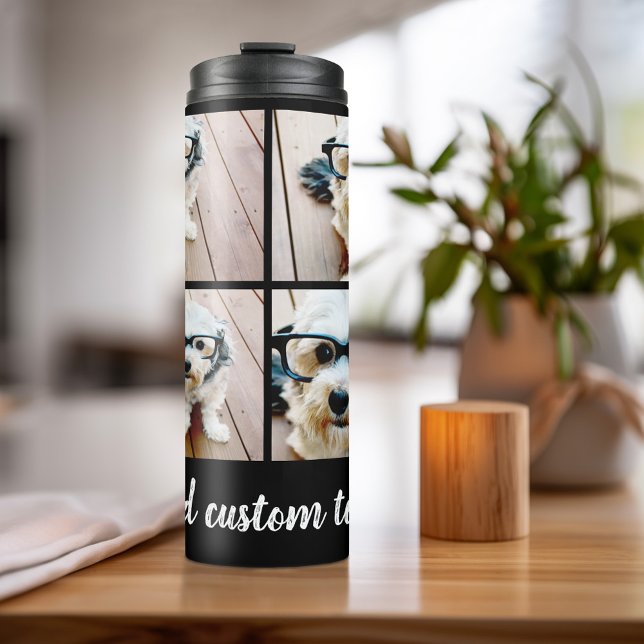 4 FotoCollage - Sie können die Hintergrundfarbe än Thermosbecher (Personalized bottle with photos and text)