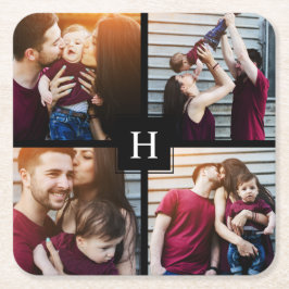 4-FotoCollage und Monogramm Rechteckiger Pappuntersetzer