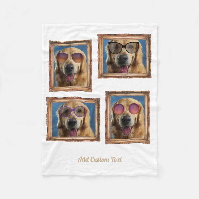 4 Fotoklebstoff Vintage Rahmen Hunde Haustiere Fam Fleecedecke (Vorderseite)