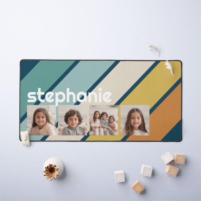 4 Fotomaterial Retro Strip - blau und gold Schreibtischunterlage (Kindertisch)