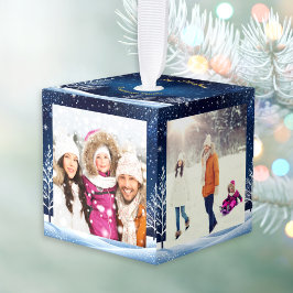 4 Fotos Blue Night Sky Snowfall Frohe Weihnachten Würfelornament