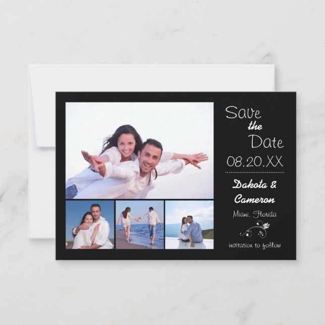 4 Fotos Collage Black - 3x5 Save the Date (Vorderseite)