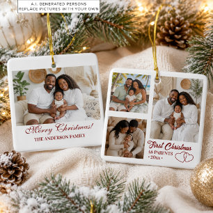 4 Fotos Collage Erstes Weihnachten als Eltern Keramikornament