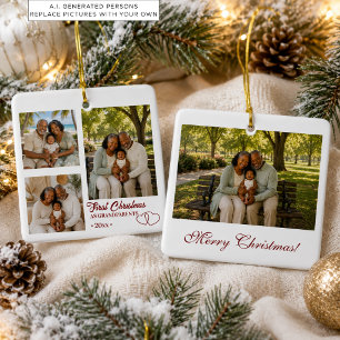 4 Fotos Collage Erstes Weihnachten als Großeltern Keramikornament