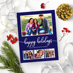 4 Fotos Collage Frohe Weihnachten Modern Blau Postkarte