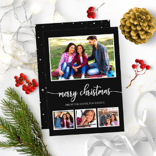 4 Fotos Collage Frohe Weihnachten Modern Schwarz Einladung