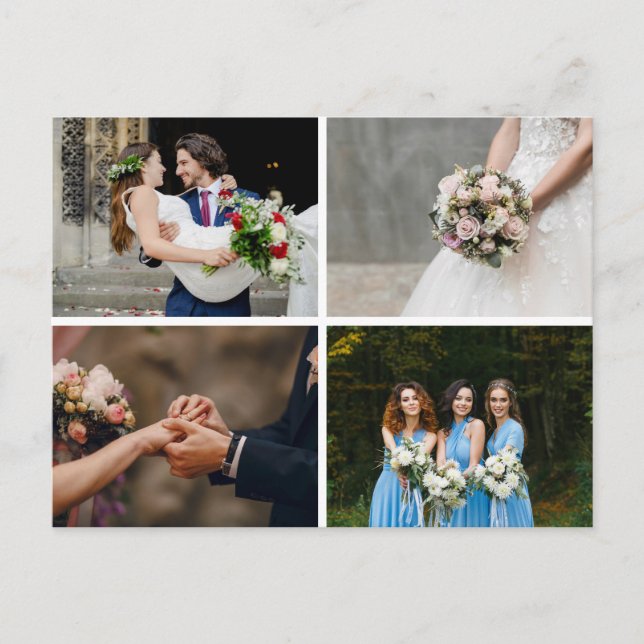 4 Fotos Collage Simple Modern Wedding Vielen Dank Ankündigungspostkarte (Vorderseite)