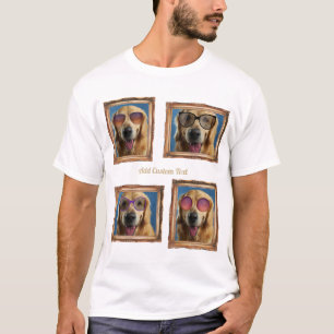 4 Fotos Collage Vintage Rahmen Hunde Haustiere Fam T-Shirt
