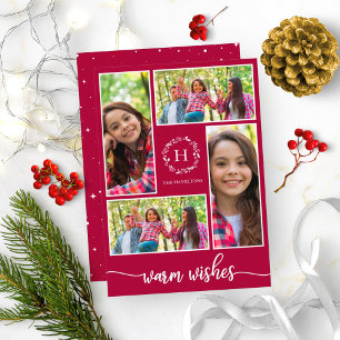4 Fotos Collage Warme Wünsche Weihnachten Monogram Einladung