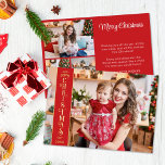 4 Fotos Frohe Weihnachtsgold Folien Feiertagskarte<br><div class="desc">Moderne Urlaubskarte mit individualisierbarem Foto mit einem links,  roten,  vertikalen Overlay-Band,  die den Aufdruck "Frohe Weihnachten" in echter Goldfolie unterstreicht. Sie können drei weitere Fotos Ihrer Lieblingsfamilie und Ihre persönliche Begrüßungsnachricht auf der Rückseite der Karte hochladen.</div>