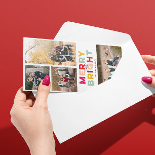 4 Fotos fröhlich hell und farbenfroh Feiertagskarte