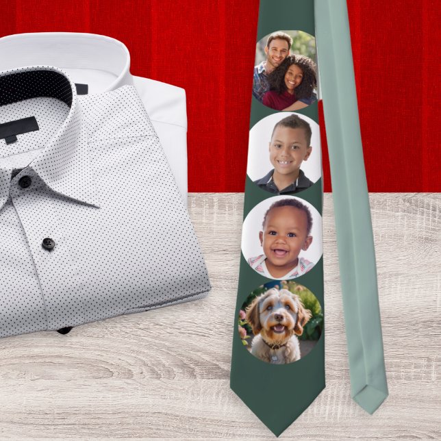 4 Fotos Galerie Custom Elegante Familienfotos Krawatte (A necktie with four circles to customize with your own photos. A stylish personalized gift for him)