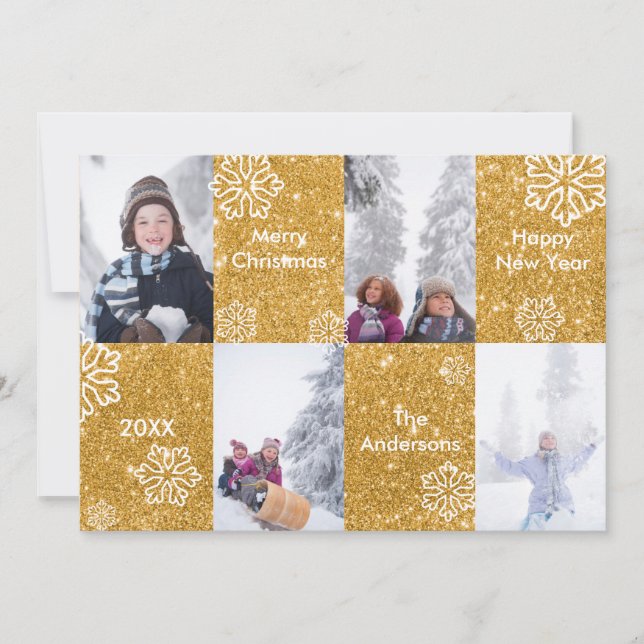 4 Fotos Gold Glitzer Hintergrund - Weihnachtskarte Einladung (Vorderseite)