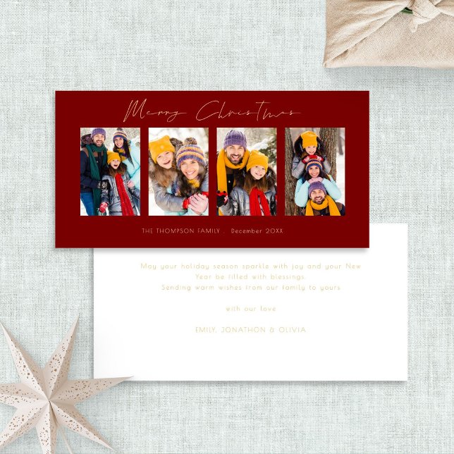 4 Fotos Gold Script Burgundy Frohe Weihnachten (Front and back view)