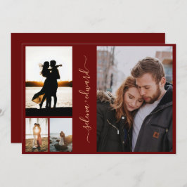 4 Fotos Grid Burgundy und Gold Script Wedding Einladung
