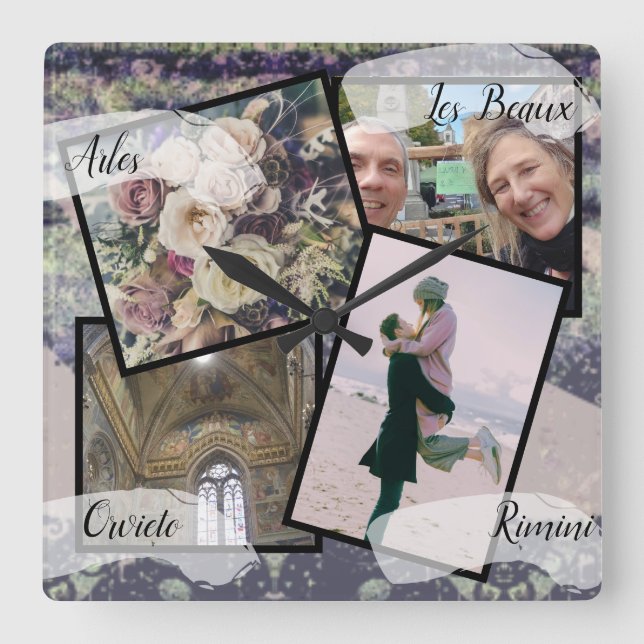 4 Fotos HoneyMoon Steampunk Quadratische Wanduhr (Vorderseite)