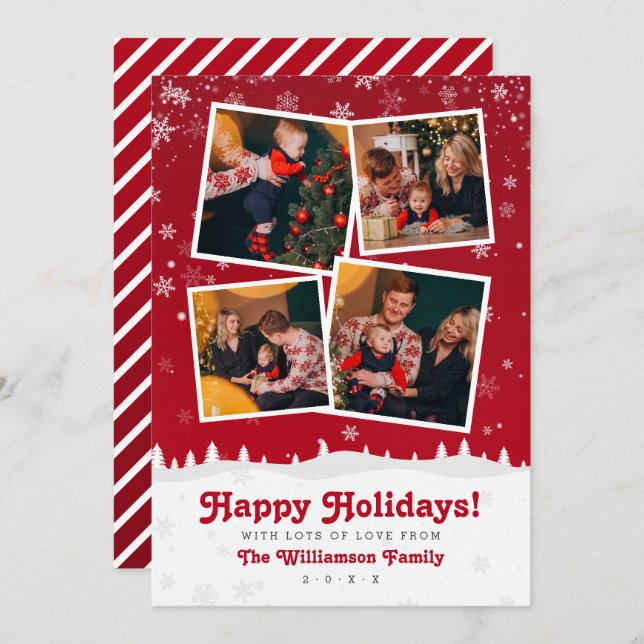 4 FOTOS | Niedliche Weihnachtsbäume und -schnee Einladung (Vorne/Hinten)