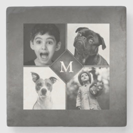 4 Fotos Schwarz-weiß Chalkboard Monogramm Steinuntersetzer