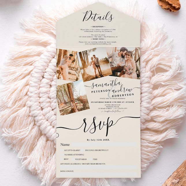 4 Fotos Schwarze Elfenbeinhochzeit All In One Einladung (Von Creator hochgeladen)