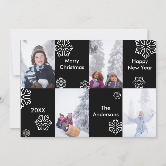 4 Fotos Schwarzer Hintergrund Schnee - Weihnachtsk Einladung (Vorderseite)