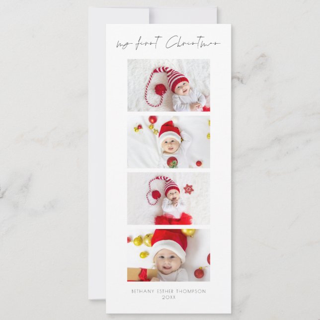 4 Fotos Strippen Baby Erste Weihnachtskarte Save The Date (Vorderseite)