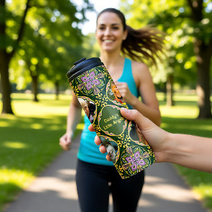 4 Fotos + Text Olivenöl und Lavendel Azulejos Thermosbecher