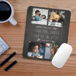 4 Fotos Vatertag Liebe du Papa Chalkboard Mousepad<br><div class="desc">Benutzerdefiniertes Foto-Raster Collage Maus-Pad mit weißen Doodles und einer personalisierten lässigen "Liebe du,  Daddy,  du bist die beste!" Typografie-Skript über einem dunkelgrauen Chalkboard-Hintergrund.                Es kann ein niedliches personalisiertes Geschenk für Ihren Vater oder Großvater am Vatertag,  Großelterntag,  Geburtstag,  Weihnachten oder bei anderen Gelegenheiten sein.</div>